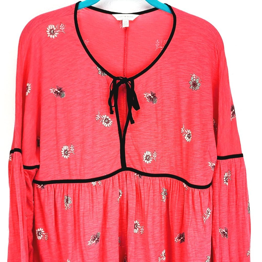 Lucky Brand Long Sleeve Coral Red Peasant Top XL